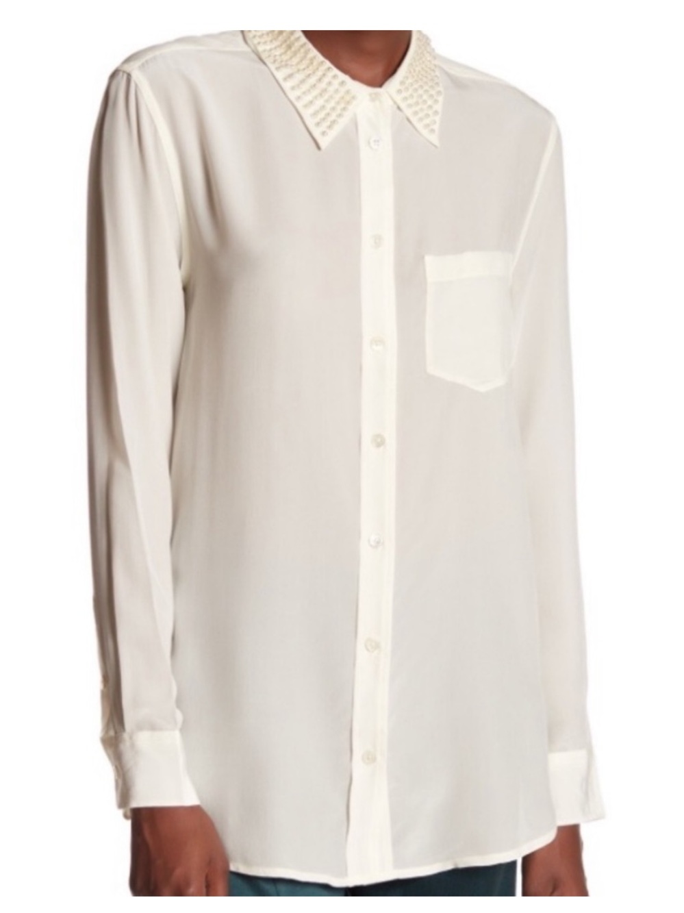 Equipment Cream Silk Long-Sleeve Button-Up Shirt With Perl Collar | XS